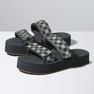Vans Cayucas Slide Mega Platform Black & White Sun Print Sandals Size 6